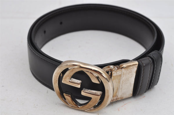Authentic GUCCI Interlocking G Belt Leather Size 65cm 25.6" Black Brown 9089J