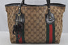Authentic GUCCI Jolie Web Sherry Line Tote Bag GG Canvas 211971 Brown Junk 9091I