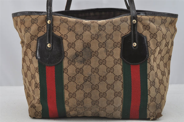 Authentic GUCCI Jolie Web Sherry Line Tote Bag GG Canvas 211971 Brown Junk 9091I