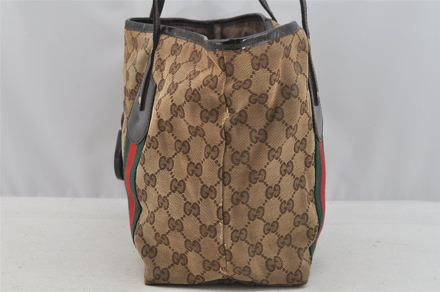 Authentic GUCCI Jolie Web Sherry Line Tote Bag GG Canvas 211971 Brown Junk 9091I