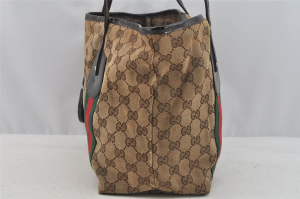 Authentic GUCCI Jolie Web Sherry Line Tote Bag GG Canvas 211971 Brown Junk 9091I
