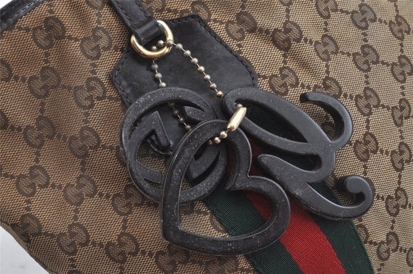 Authentic GUCCI Jolie Web Sherry Line Tote Bag GG Canvas 211971 Brown Junk 9091I