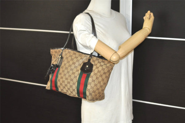 Authentic GUCCI Jolie Web Sherry Line Tote Bag GG Canvas 211971 Brown Junk 9091I