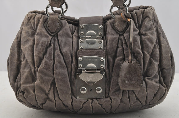Authentic MIU MIU Matelasse Vintage Leather Hand Tote Bag Purse Gray 9092I