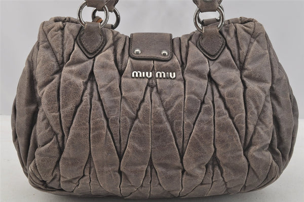 Authentic MIU MIU Matelasse Vintage Leather Hand Tote Bag Purse Gray 9092I