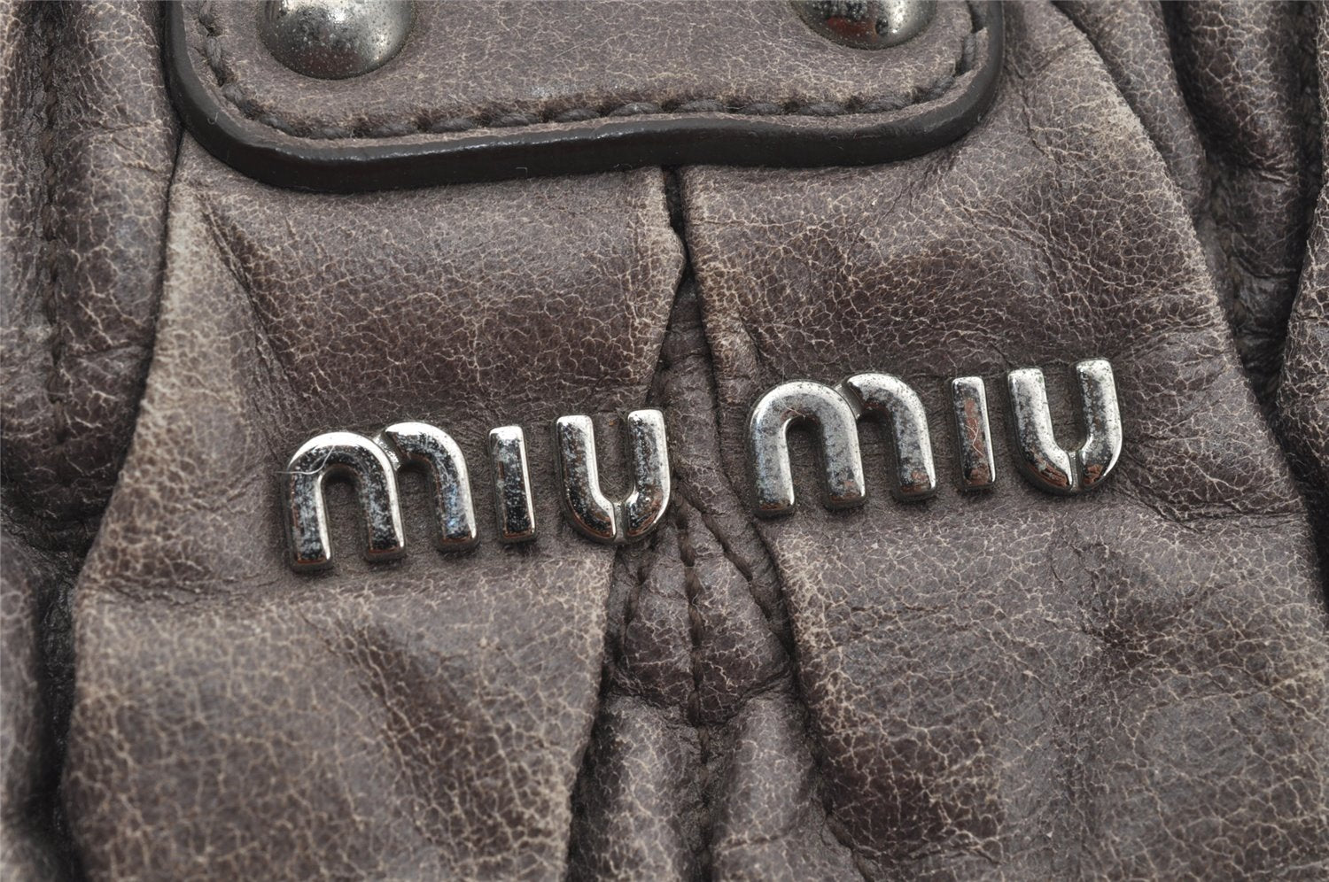 Authentic MIU MIU Matelasse Vintage Leather Hand Tote Bag Purse Gray 9092I