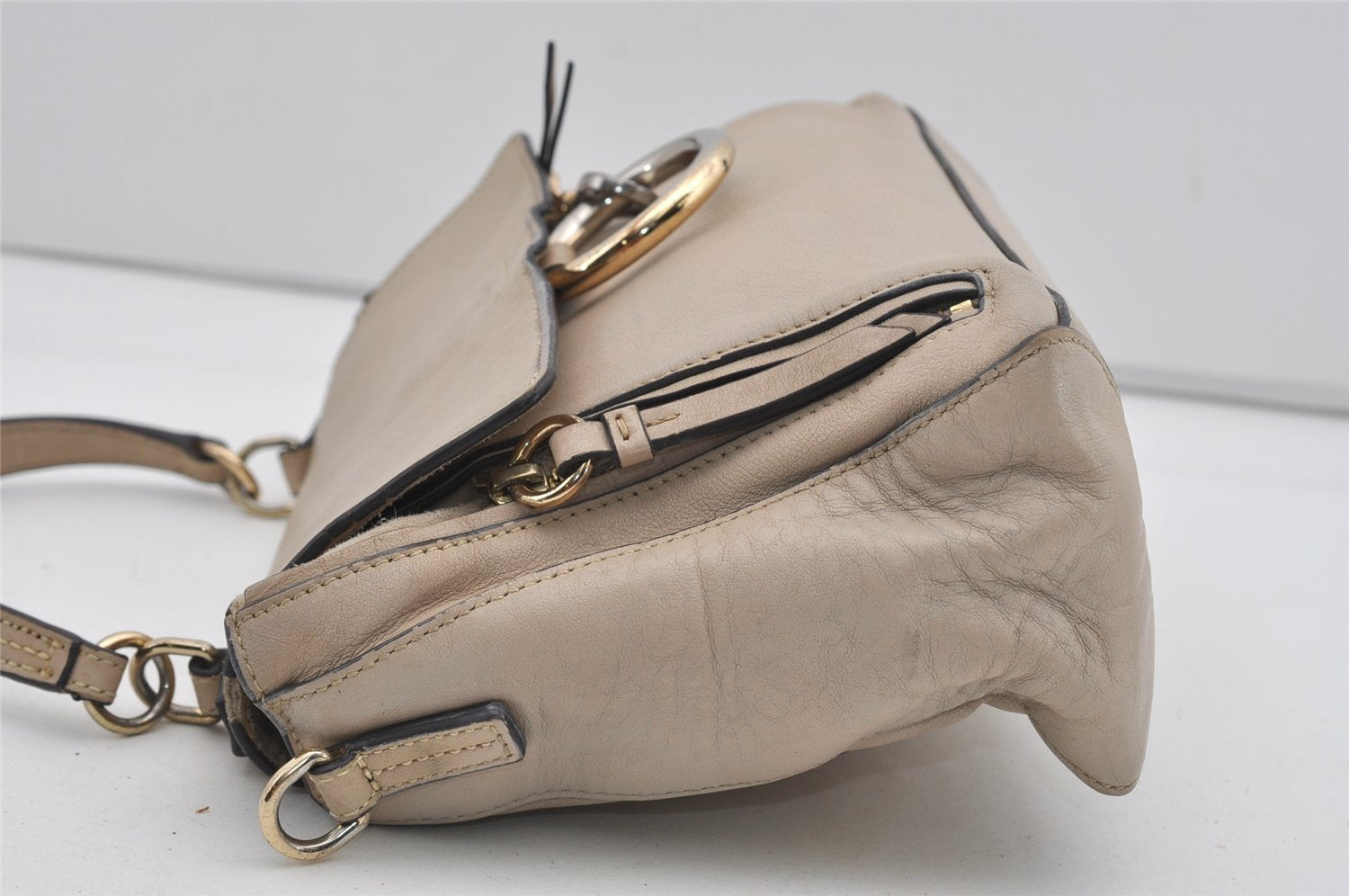 Authentic Chloe Faye Vintage 2Way Shoulder Hand Bag Purse Leather Beige 9093I