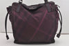 Authentic BURBERRY Check Shoulder Hand Bag Polyester Leather Purple 9094I