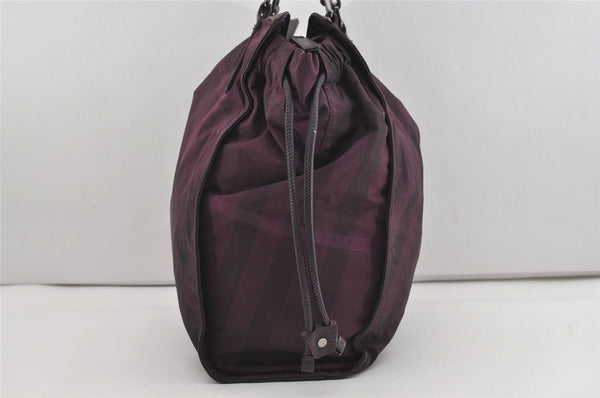 Authentic BURBERRY Check Shoulder Hand Bag Polyester Leather Purple 9094I