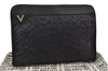 Authentic MARIO VALENTINO V Logo Clutch Hand Bag Purse Leather Black 9095I