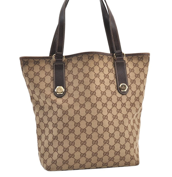 Authentic GUCCI Charmy Shoulder Tote Bag GG Canvas Leather 153009 Brown 9096J