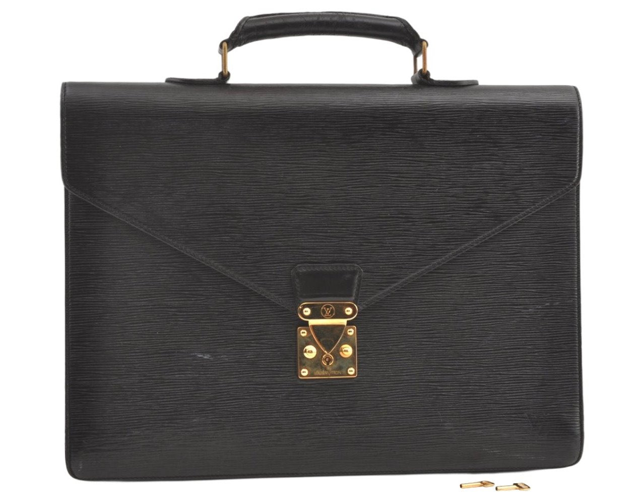 Authentic Louis Vuitton Epi Porte Documents Voyage Briefcase M59162 Black 9098J
