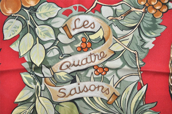 Authentic HERMES Carre 90 Scarf "Les Quatre Saisons" Silk Red 9099J