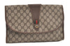 Authentic GUCCI Web Sherry Line Clutch Hand Bag Purse GG PVC Leather Brown 9104J