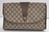 Authentic GUCCI Web Sherry Line Clutch Hand Bag Purse GG PVC Leather Brown 9104J