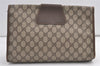 Authentic GUCCI Web Sherry Line Clutch Hand Bag Purse GG PVC Leather Brown 9104J