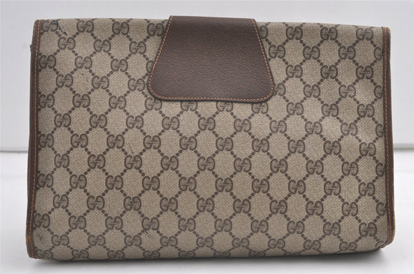 Authentic GUCCI Web Sherry Line Clutch Hand Bag Purse GG PVC Leather Brown 9104J
