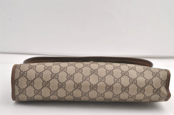 Authentic GUCCI Web Sherry Line Clutch Hand Bag Purse GG PVC Leather Brown 9104J