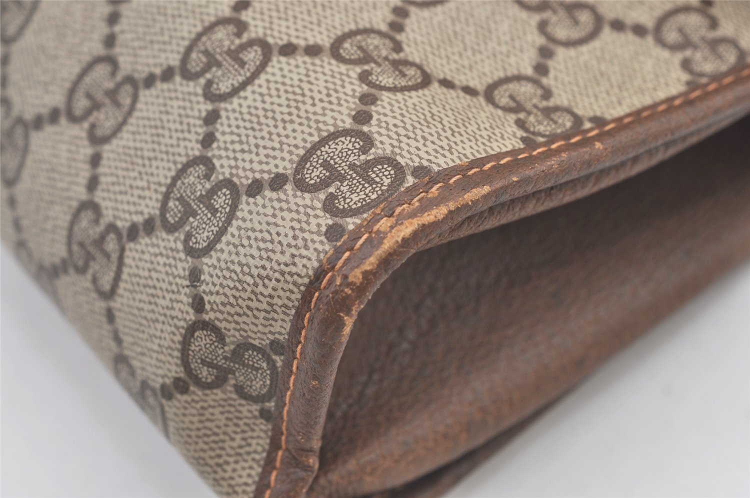 Authentic GUCCI Web Sherry Line Clutch Hand Bag Purse GG PVC Leather Brown 9104J