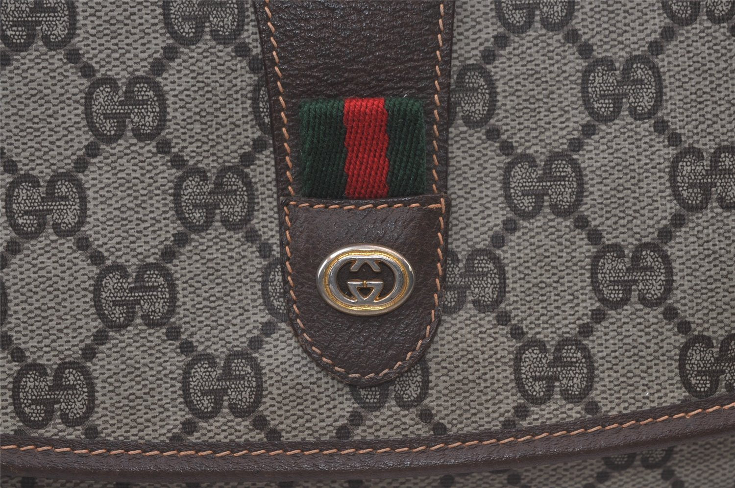 Authentic GUCCI Web Sherry Line Clutch Hand Bag Purse GG PVC Leather Brown 9104J