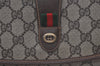 Authentic GUCCI Web Sherry Line Clutch Hand Bag Purse GG PVC Leather Brown 9104J