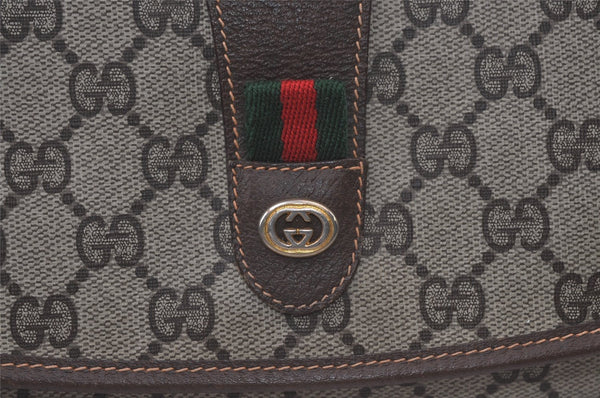Authentic GUCCI Web Sherry Line Clutch Hand Bag Purse GG PVC Leather Brown 9104J
