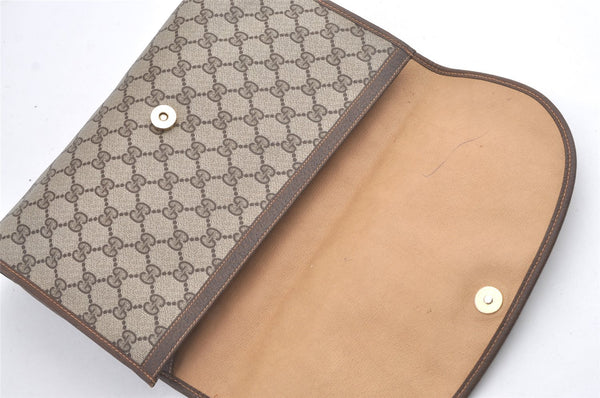 Authentic GUCCI Web Sherry Line Clutch Hand Bag Purse GG PVC Leather Brown 9104J