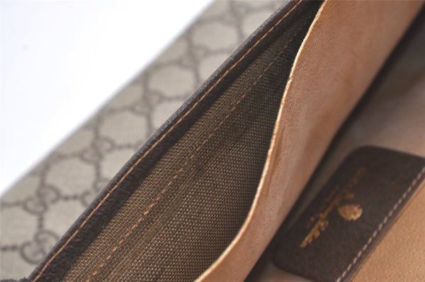 Authentic GUCCI Web Sherry Line Clutch Hand Bag Purse GG PVC Leather Brown 9104J
