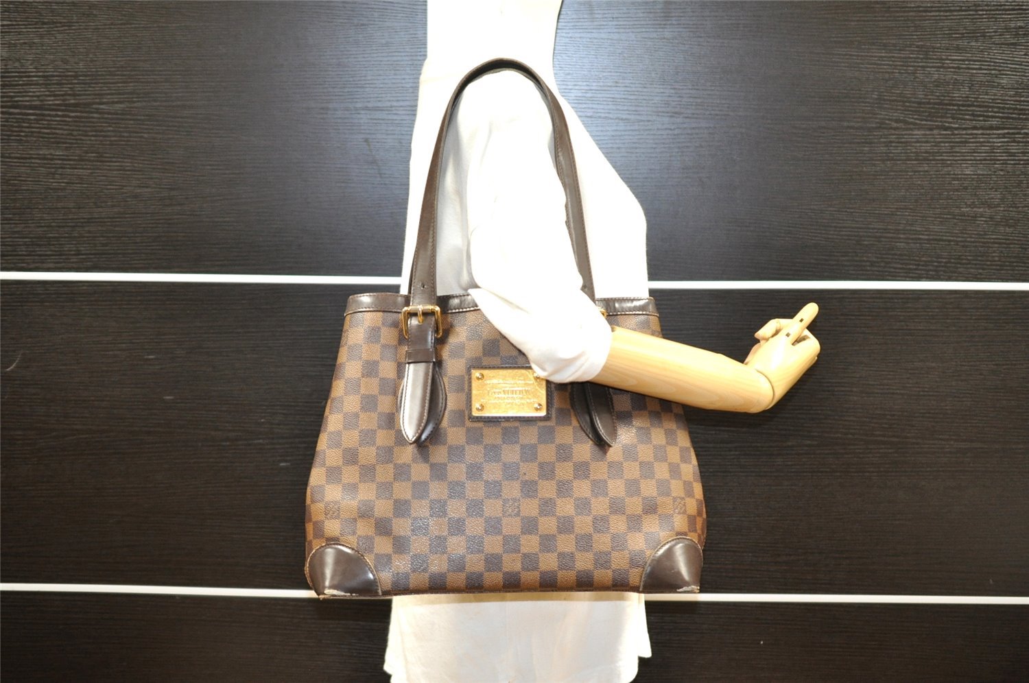 Authentic Louis Vuitton Damier Hampstead MM Shoulder Tote Bag N51204 LV 9106I