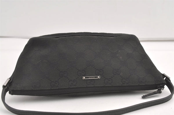 Authentic GUCCI Hand Bag Pouch Purse GG Canvas Leather 07198 Black 9107J