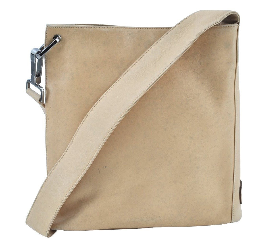 Authentic GUCCI Vintage Shoulder Cross Body Bag Purse Leather 91761 Beige 9112H