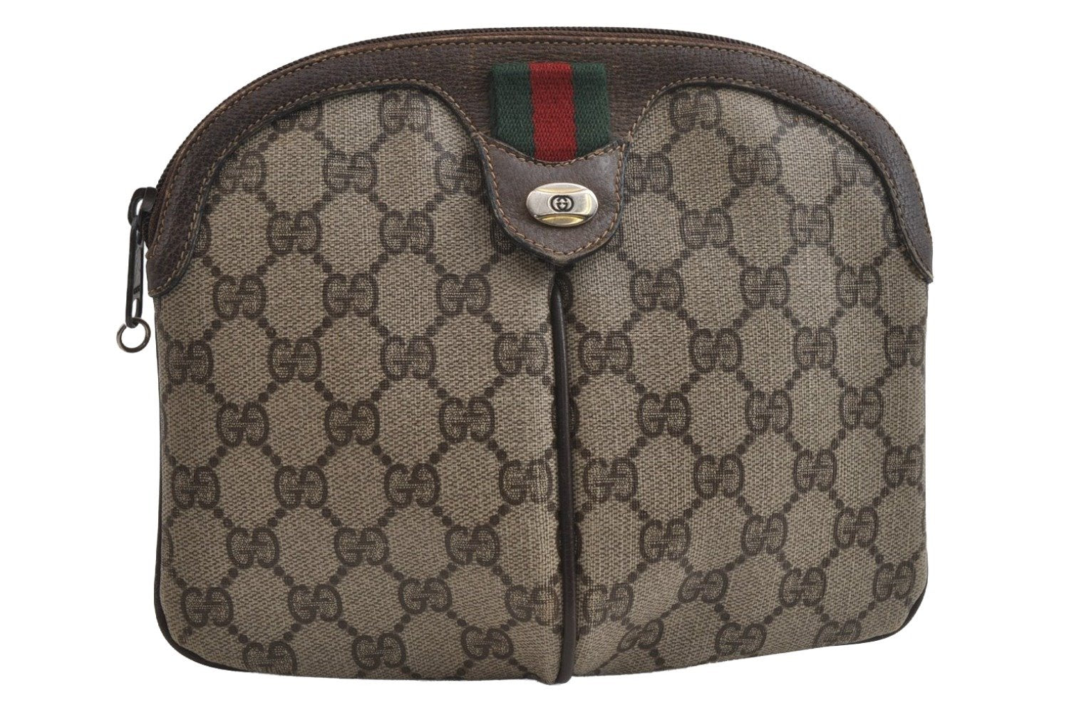 Authentic GUCCI Web Sherry Line Shoulder Bag GG PVC Leather Brown Junk 9112I