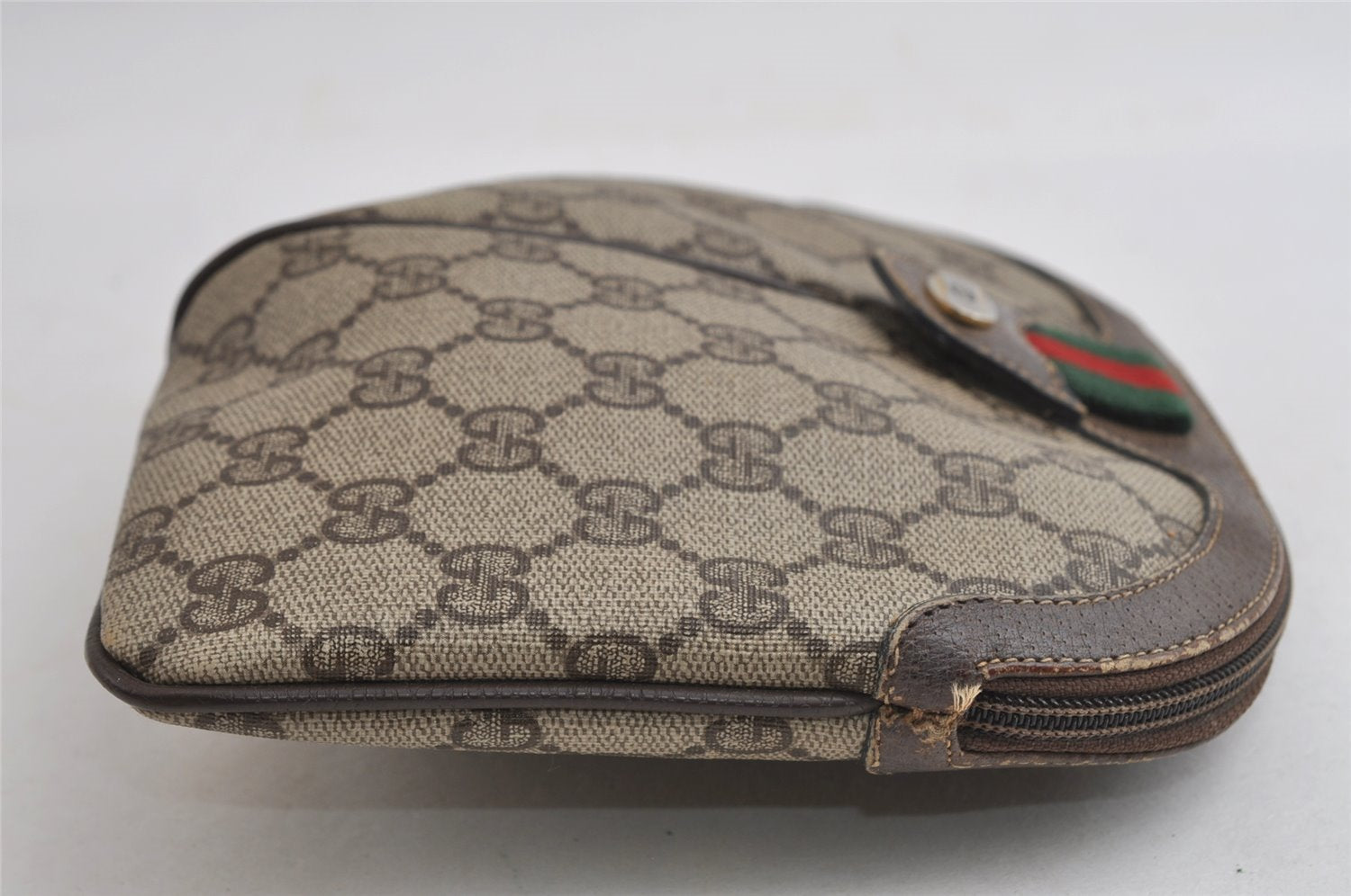 Authentic GUCCI Web Sherry Line Shoulder Bag GG PVC Leather Brown Junk 9112I