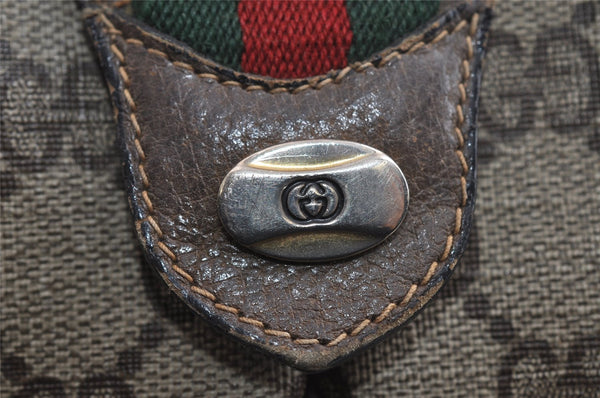 Authentic GUCCI Web Sherry Line Shoulder Bag GG PVC Leather Brown Junk 9112I