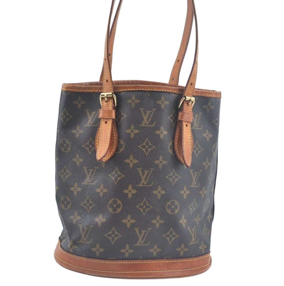 Authentic Louis Vuitton Monogram Bucket PM Shoulder Tote Bag M42238 Junk 9113H
