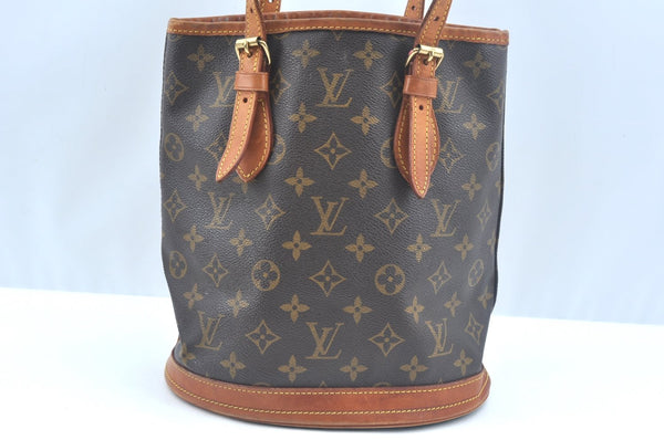 Authentic Louis Vuitton Monogram Bucket PM Shoulder Tote Bag M42238 Junk 9113H
