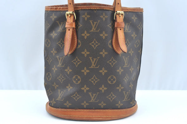 Authentic Louis Vuitton Monogram Bucket PM Shoulder Tote Bag M42238 Junk 9113H