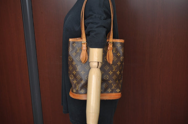 Authentic Louis Vuitton Monogram Bucket PM Shoulder Tote Bag M42238 Junk 9113H