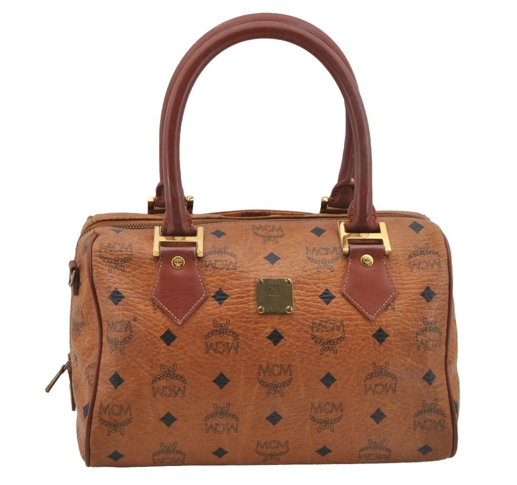 Authentic MCM Visetos Leather Vintage 2Way Shoulder Hand Bag Purse Brown 9114I