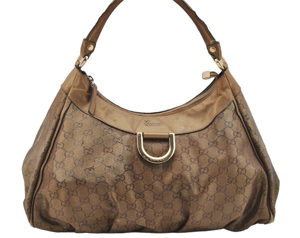 Authentic GUCCI GG Crystal Abbey Shoulder Hand Bag PVC Leather 189833 Gold 9116I