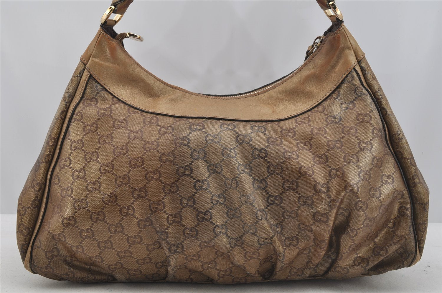 Authentic GUCCI GG Crystal Abbey Shoulder Hand Bag PVC Leather 189833 Gold 9116I