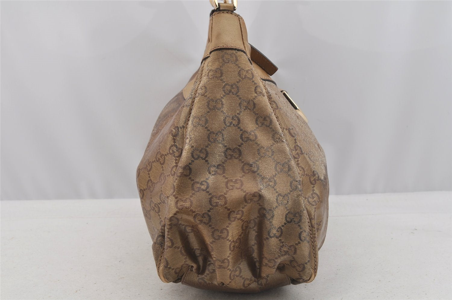 Authentic GUCCI GG Crystal Abbey Shoulder Hand Bag PVC Leather 189833 Gold 9116I