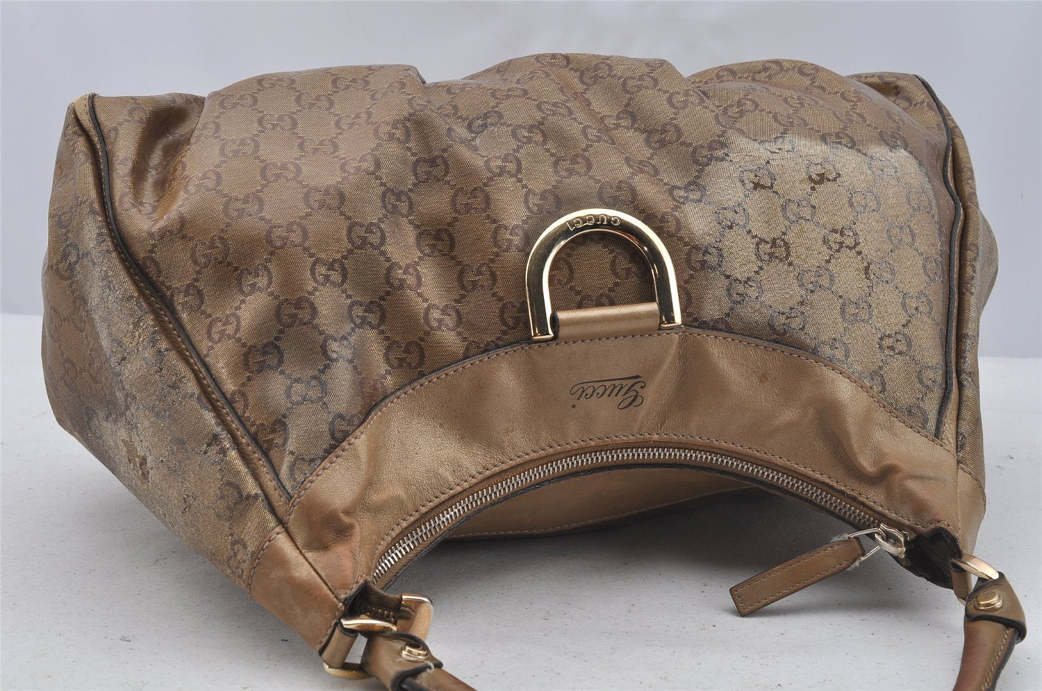 Authentic GUCCI GG Crystal Abbey Shoulder Hand Bag PVC Leather 189833 Gold 9116I