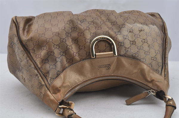 Authentic GUCCI GG Crystal Abbey Shoulder Hand Bag PVC Leather 189833 Gold 9116I