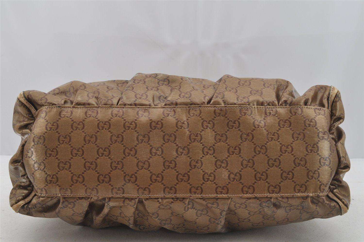 Authentic GUCCI GG Crystal Abbey Shoulder Hand Bag PVC Leather 189833 Gold 9116I