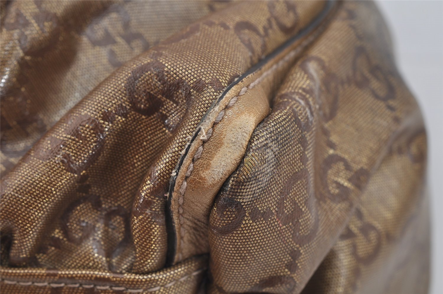 Authentic GUCCI GG Crystal Abbey Shoulder Hand Bag PVC Leather 189833 Gold 9116I