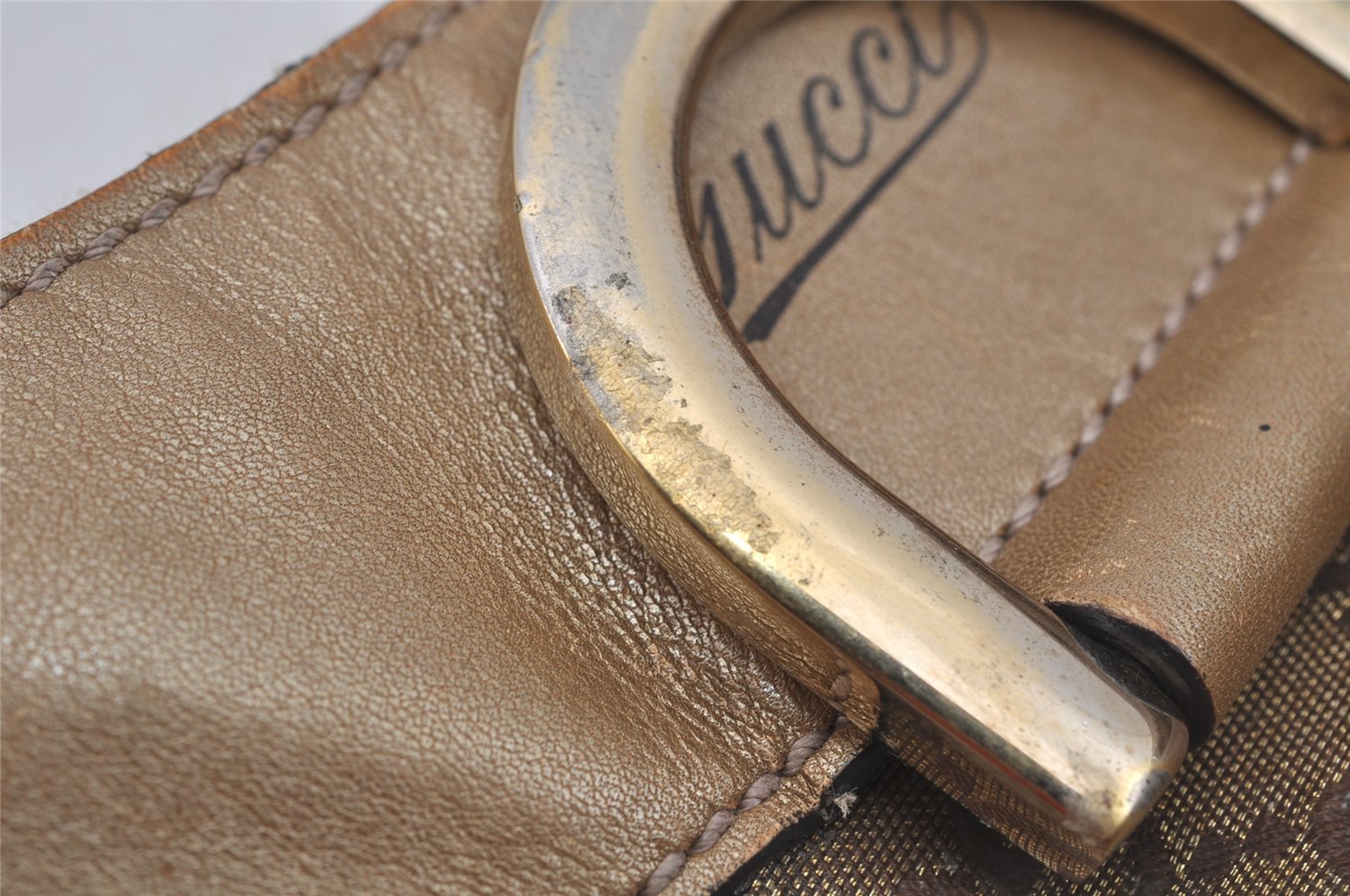 Authentic GUCCI GG Crystal Abbey Shoulder Hand Bag PVC Leather 189833 Gold 9116I