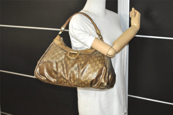 Authentic GUCCI GG Crystal Abbey Shoulder Hand Bag PVC Leather 189833 Gold 9116I