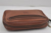 Authentic Burberrys Vintage Leather Clutch Hand Bag Purse Brown 9117J