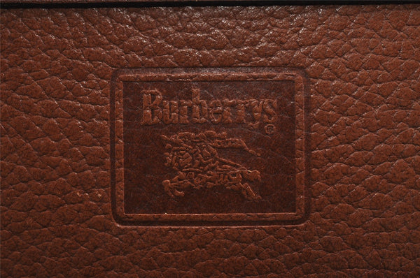 Authentic Burberrys Vintage Leather Clutch Hand Bag Purse Brown 9117J